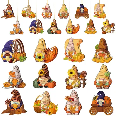 Herbstdeko-Set, 24 Holzfiguren, Kugel, Blatt, 10 m Kordel