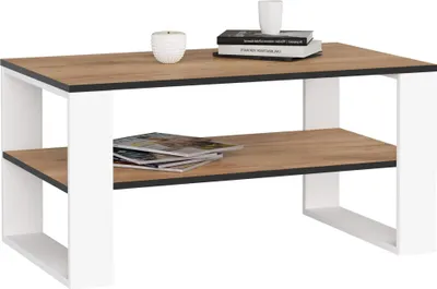 Image de Table basse Alex en chêne craft avec pieds blancs - table élégante et fonctionnelle pour la maison