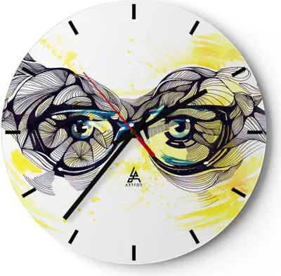 Produktbild von Wanduhr - Rund - Glasuhr - Person Auge Schatten Dekoration - 30x30cm - Schleichendes Uhrwerk - Lautlos - zum Aufhängen bereit - Dekoration Modern - Wanddekoration aus Glas - C3AR30x30-3028