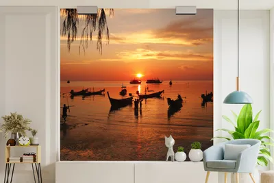 Produktbild von Thailand-Fotobehang Silhouet Sairee Strand - 260 cm x 260 cm Breit, 260 cm x 260 cm Höhe
