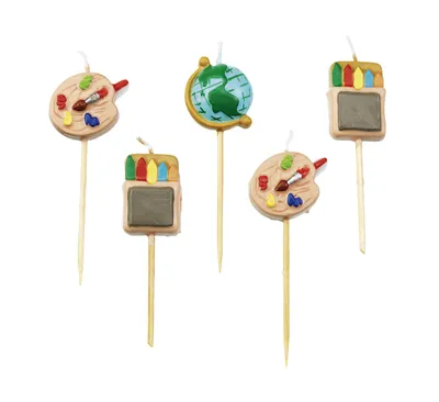 Produktbild von 5 Deko Kerzen "Schulanfang" / z. Bsp. für Muffins oder Kuchen