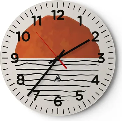 Produktbild von Wanduhr - Rund - Glasuhr - Modern Sonne Meer - 30x30cm - Schleichendes Uhrwerk - Lautlos - zum Aufhängen bereit - Dekoration Modern - Wanddekoration aus Glas - C4AR30x30-4512