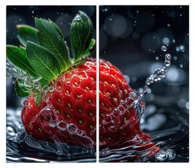 Produktbild von Spritzschutz Herdabdeckplatte Schneidebrett aus Glas Erdbeere im Wasser 2-Teilig (60x52cm)