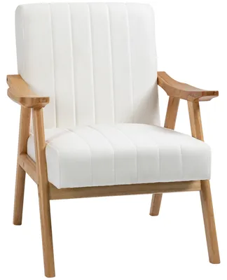 Productafbeelding van Gestoffeerde fauteuil in Scandinavisch design, fluweellook, massief houten frame, 68 x 74 x 82 cm, naturel + crème