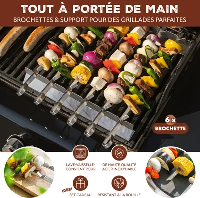 Image de bremermann Lot de 6 piques à barbecue avec 2 supports, support de piques à barbecue, sacoche