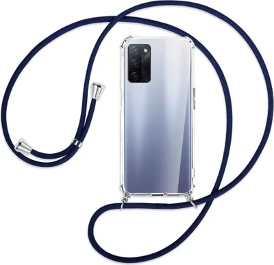 Produktbild von Handykette Backcover-Schutzhülle mit Band (Metall silberfarben) für Oppo A55 5G (PEMM00, PEMT00) - dunkelblau