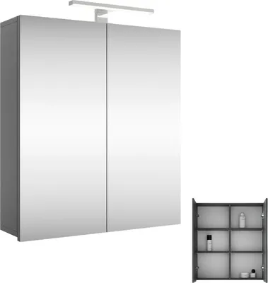 Produktbild von Planetmöbel Merkur Spiegelschrank Bad 60 cm breit Badschrank hängend mit Spiegel, anthrazit, mit LED-Leuchte chrom