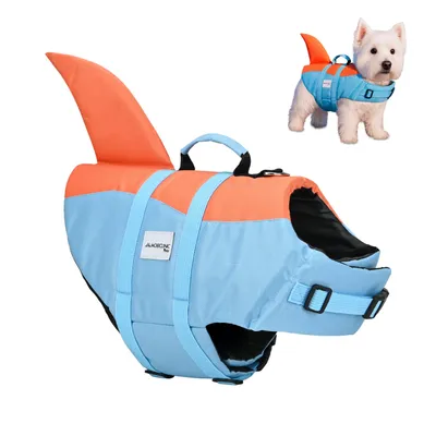 Imagen del producto de Chaleco flotador Mobiclinic para perros. Arnés ajustable, correa, agarre fácil, aleta decorativa "Sharky M"
