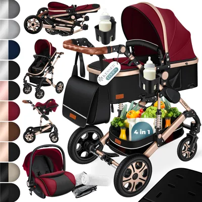 Produktbild von KESSER® Loops Kinderwagen 4 in 1 Kombikinderwagen Komplett-Set auch als Buggy für Kinder bis 4 Jahre inkl. Babywanne, Babyschale + Fußsack, Korb, Wickeltasche, Regen- & Insektenschutz & Flaschenhalter