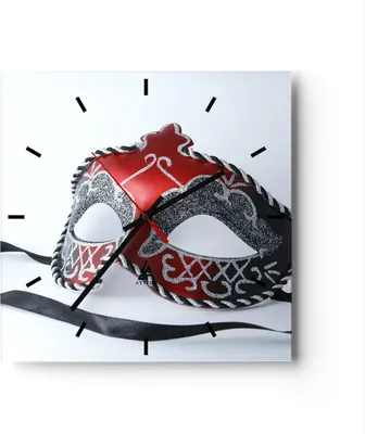 Produktbild von Wanduhr - Quadrat - Glasuhr - Venedig Karneval Maske - 40x40cm - Schleichendes Uhrwerk - Lautlos - zum Aufhängen bereit - Dekoration Modern - Wanddekoration aus Glas - C3AC40x40-2380
