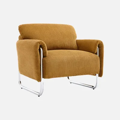 Produktbild von sweeek - Vintage-Sessel mit Cordbezug und verchromtem Gestell - Senfgelb