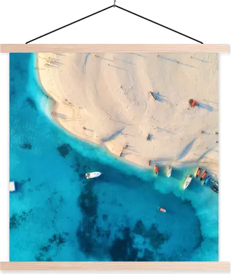 Produktbild von MuchoWow® Textilposter Strand - Boot - Farben 60x60 cm mit holzfarbenen Rahmen - Wanddekoration