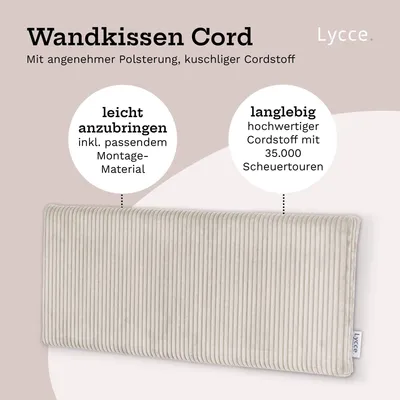 Image de Coussins muraux Lycce en velours côtelé – Tête de lit rembourrée et coussins de dossier pour banquette | Confortables et stables | Montage facile | Panneaux muraux rembourrés | Chambre à coucher et salon | Velours côtelé, couleur : beige