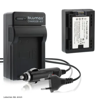 Produktbild von 1x Akku + Lader für Canon BP-709 900 mAh (3,6V)