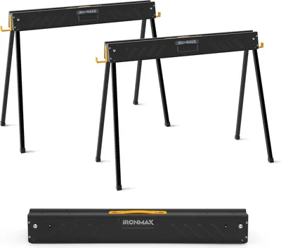 Immagine prodotto di Set di 2 cavalletti da lavoro COSTWAY con portata fino a 500 kg, cavalletti pieghevoli, cavalletto per sega con 2 x 4 bracci di supporto e maniglia, cavalletti pieghevoli portatili, cavalletto per impalcature 94x47x74cm