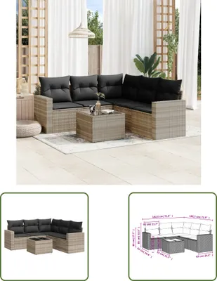 Produktbild von The Living Store 6-tlg. Garten-Sofagarnitur mit Kissen Hellgrau Poly Rattan