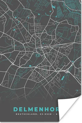 Produktbild von MuchoWow® Poster Karte - Stadtplan - Delmenhorst - Deutschland - Blau 20x30 cm - Papierdruck