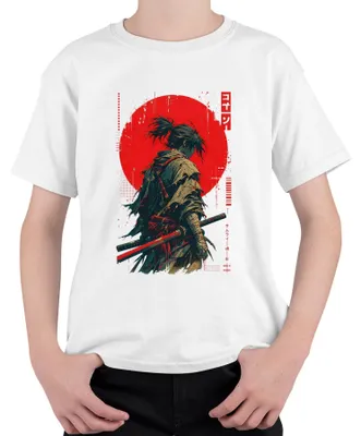 Obrázek produktu pro Samuraj, ronin, katana, válečník, Japonsko, červené slunce, anime, styl Y2K, Bushido, dětské tričko, bílá barva, velikost 128