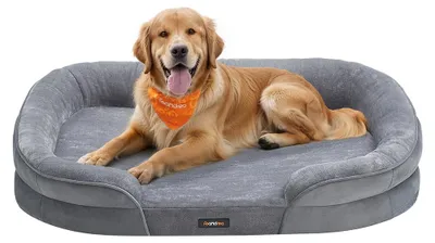 Image de Lit pour chien gris – Confortable, en flanelle et en velours – Antidérapant – 106 x 76 x 18 cm
