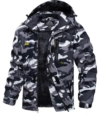 Productafbeelding van Winterjas voor heren, waterdicht, winddicht, warm, met fleecevoering, maat 3XL, zwart, camouflageprint