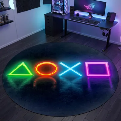 Produktbild von Gamingteppich rutschfest im speziellen Geometrischen Muster Neonfarben Größe - 80 cm Rund