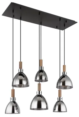 Produktbild von Globo Lighting Hängeleuchte Metall schwarz matt, Glas rauchfarben, MDF holzoptik dunkel, Kabel PVC Schwarz, Höhe kürzbar, LxBxH: 830x390x1200mm, Schirm-DM: je 3 x 16 cm und 20 cm, exkl. 6x E27 LED 9W 230V