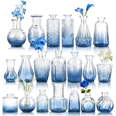 Productafbeelding van Set van 20 Kleine Blauwe Glazen Vazen - Perfect voor Tafeldecoratie