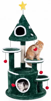 Produktbild von KOMFOTTEU Katzenkratzbaum Weihnachten mit 3 Plattformen, Kratzstamm aus Sisal & 6 Spielbällen, Katzenturm mit Schneeflocke für Katzen