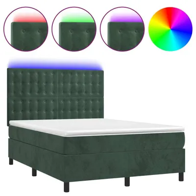 Produktbild von Boxspringbett mit Matratze & LED Dunkelgrün 140x190 cm Samt