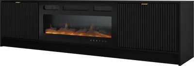 Produktbild von MIRJAN24 TV-Lowboard Tireno EF mit Kamin, TV-Tisch mit Klappe, Aluminiumgriff in der Farbe Gold (Farbe: Schwarz Molet)