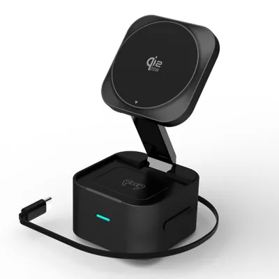 Produktbild von 3 in 1 Magnetische Wireless Ladestation, faltbarer Schnelllade-Ständer mit USB-C, kabelloser Charger für Smartphone & Smartwatch, kompakt