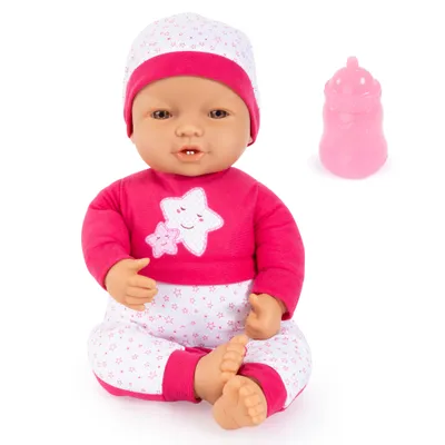 Produktbild von Bayer Design 95001AB Babypuppe, große Puppe 50 cm, Weichkörperpuppe, süßes Outfit mit Mütze, Flasche - für Rollenpiele der Kinder