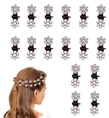 Produktbild von Haarspangen 16 Stück, Mini Blumen Strasshaarspangen, Glänzend Für Feines Haar