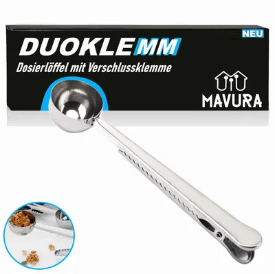 Immagine prodotto di DUOKLEMM Cucchiaio dosatore per caffè in acciaio inox con morsetto di bloccaggio Cucchiaio dosatore