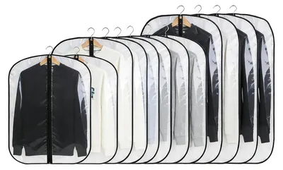 Productafbeelding van Stofbestendige kledingzakken - 12 stuks, herbruikbaar - Voor pakken, jurken en jassen - Transparant, verkrijgbaar in de maten 60x80cm, 60x100cm en 60x120cm