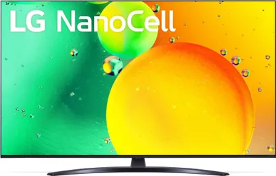 A television screen displaying a colorful abstract image with the LG Nanocell logo and text.