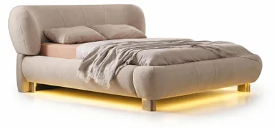 Productafbeelding van Bed met LED-verlichting, beige, modern design, comfortabel en gezellig