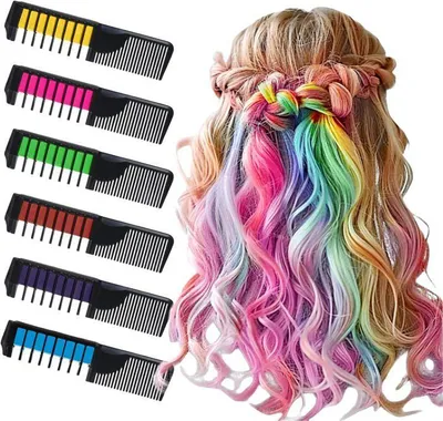 Obrázek produktu pro 6 křídových hřebenů do vlasů, pro dívky, děti, sada na líčení, dočasné barvy, omyvatelné, pro kutily, na párty,