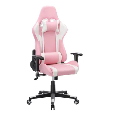 Produktbild von Racing Gaming-Stuhl mit RGB-LED-Beleuchtung und Lautsprechern, ergonomischer PC-Stuhl aus Kunstleder mit hoher Rückenlehne, Kopfstütze und Lendenstütz