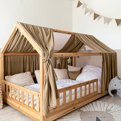 Imagen del producto de Dosel cama casita 67x320 cm beige oscuro sin aplicación dorada - 2 paneles de tela