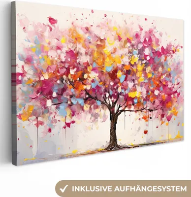 Produktbild von Leinwand Bilder 120x80 cm - Lebensbaum - Aquarell - Kunst - Abstrakt, Bilder, Wanddeko Wohnzimmer