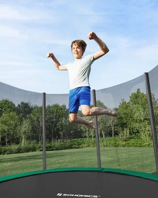 Produktbild von SONGMICS TrampolinØ366 cm,rundes Gartentrampolin mit Sicherheitsnetz, mit Leiter und gepolsterten Stangen, Sicherheitsabdeckung, outdoor, schwarz-grün