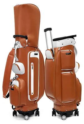 Obrázek produktu pro Golfová taška na kolečkách VoděodolnáPolyuretankůže Čtyřkolový design Golfová taška s velkou kapacitou Hnědá