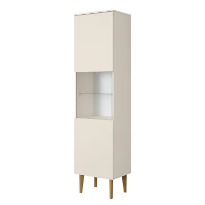 Immagine prodotto di Armadio BERGEN WT50, cassettiera con frontale in vetro, armadio con ante in vetro, 51x196x37 cm, colore BEIGE, cashmere, gambe in legno, stile scandinavo