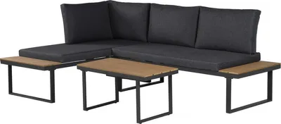 Produktbild von Gartenmöbel Ecksofa mit Holzimitatdekor "Liora" - 4 Sitzplätze - Grau