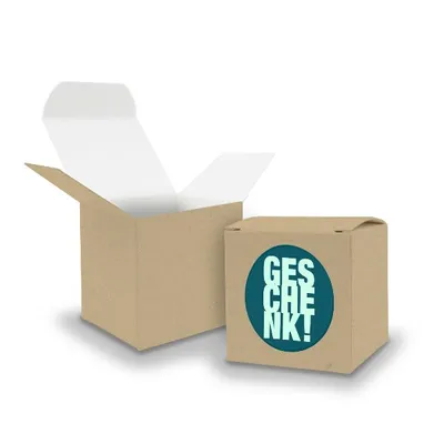 Produktbild von SET Geschenk (Motiv3) 24xFaltschachtel Würfel 6,5cm BRAUN + Sticker