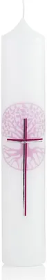 Produktbild von INNA-GLAS Kirchenfeier Kerze DORATHEA, Abziehbild, verziert, weiß-silber-pink, 26,5cm, Ø5cm - Germany - für Taufe, Kommunion, Konfirmation