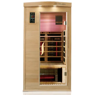 Produktbild von Dewello® Infrarotkabine Pierson Pro 100x100 für 1 Person, Hemlockholz & Zeder, 3 DUO-Vollspektrumstrahler, 3 Karbonstrahler
