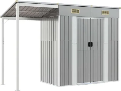 Immagine prodotto di vidaXL Casetta da giardino con tettoia grigio chiaro 277x110,5x181 cm acciaio