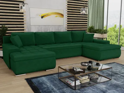 Produktbild von Wohnlandschaft mit Schlaffunktion Faris U-Form - Couch, Schlafsofa mit Bettkasten, Couchgranitur mit Bettfunktion, Big Sofa, Bettsofa (Grün (Kronos 19))